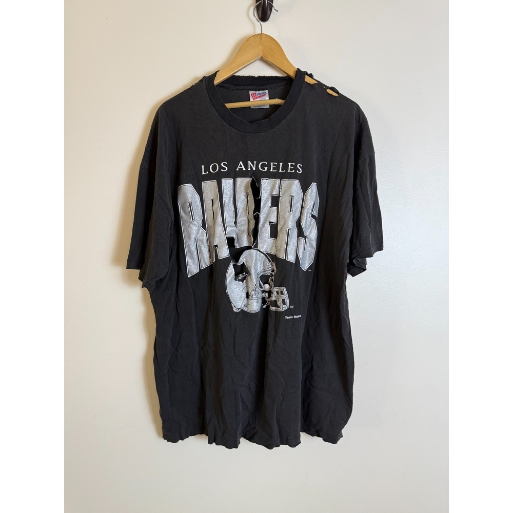 Vintage Hanes Black Los Angeles Raiders Helmet Graphic T Shirt Mens XL Black